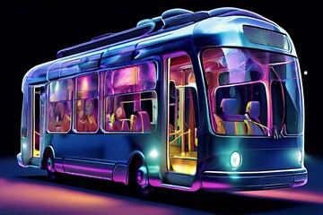 Wall Mural - gravity defying trolleybus a trolleybus with holographic passeng