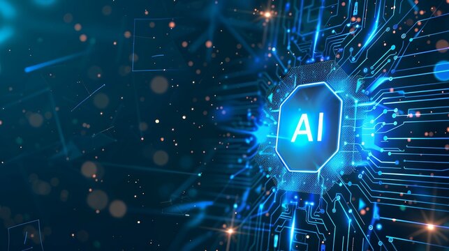 Artificial Intelligence machine learning concept web banner background design with circuit nodes