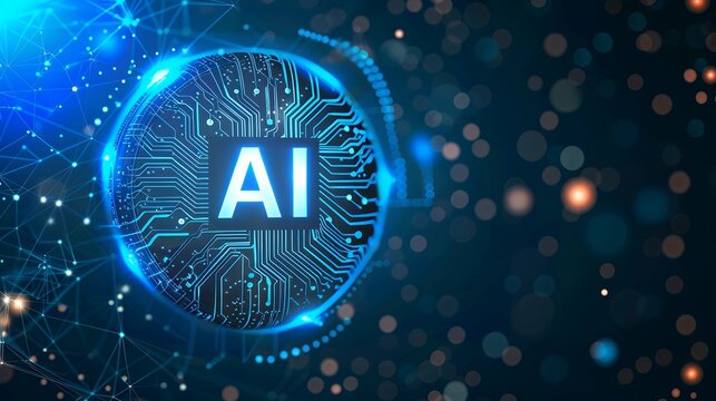 Artificial Intelligence machine learning concept web banner background design with circuit nodes