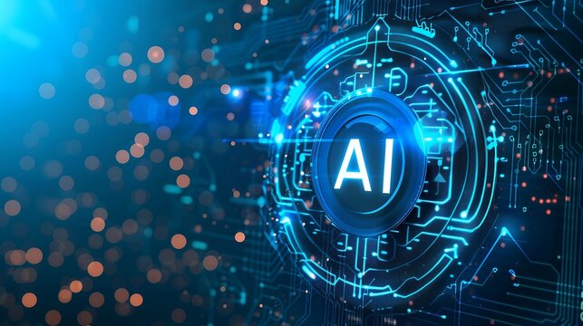 Artificial Intelligence machine learning concept web banner background design with circuit nodes