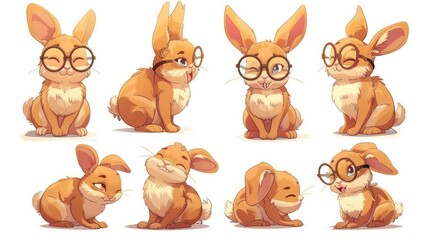 Wall Mural - A collection of cute cartoon rabbits displaying various expressions and poses.