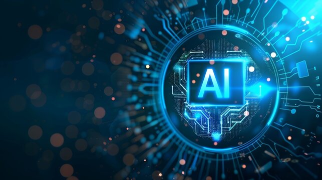 Artificial Intelligence machine learning concept web banner background design with circuit nodes