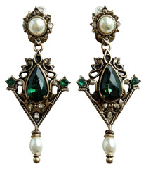 Canvas Print - PNG Elegant vintage emerald pearl earrings