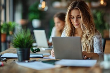 That looks good. Cropped shot of two attractive young businesswomen working at a desk in their office, Generative AI