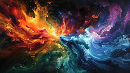 Poster - Colorful abstract swirl of vibrant hues blending into one another on a dark background
