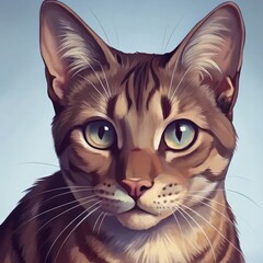 Naklejka na meble Stunning digital portrait of a tabby cat with mesmerizing green eyes, gazing intensely forward