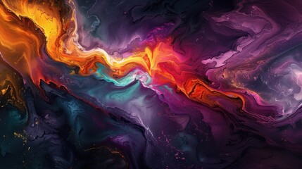 Poster - Vibrant abstract swirl of colors blending in dynamic patterns across a dark background