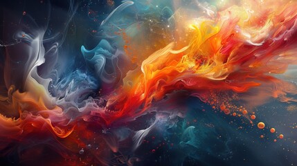Poster - An abstract explosion of vibrant colors swirling in a cosmic landscape of ethereal beauty