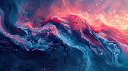 Poster - Colorful abstract swirls and waves in vibrant shades of blue and pink during artistic creation
