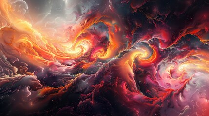 Poster - Vibrant swirls of orange, red, and purple unveil abstract cosmic patterns