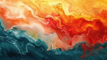 Poster - Vibrant abstract swirls of red, orange, and teal colors evoking energetic movement and depth