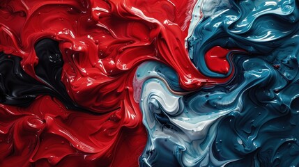 Poster - Vibrant abstract painting with swirling red, blue, and black colors in an artistic composition