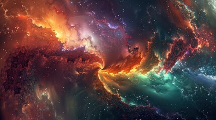 Poster - Vivid abstract representation of swirling cosmic colors in a vibrant galaxy scene at night