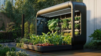 Canvas Print - Hydraulic vegetable garden system, showing healthy vegetable growth in a technologically advanced