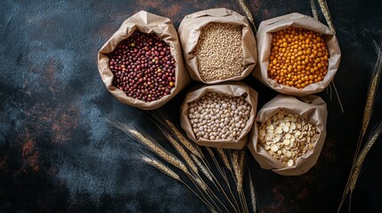 Wall Mural - A variety of different colored bags of food, including beans, rice, and oatmeal