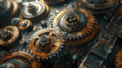 Aufkleber - Intricate interlocking gears symbolize teamwork and the precision of industry machinery