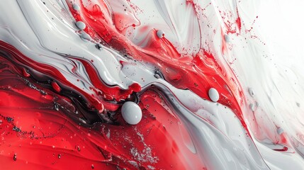Poster - Abstract red and white fluid art blending seamlessly with contrasting textures and shapes