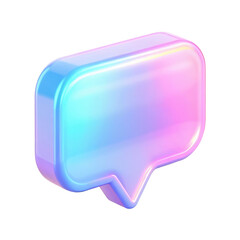 Vibrant holographic 3D speech bubble icon with an iridescent finish, perfect for representing communication and digital interaction. Isolated on transparent background, png.