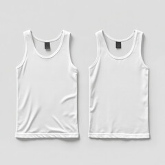 Canvas Print - Two white tank tops are displayed on a white background. The tank tops are identical in design and color