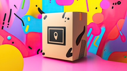 Poster - Parcel box featured on a colorful abstract background, ideal
