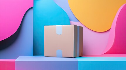 Poster - Parcel box featured on a colorful abstract background, ideal
