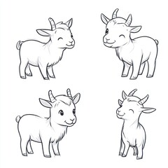 Wall Mural - Four cute cartoon goats in different poses and expressions.