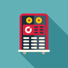 Poster - red welding machine with buttons and knobs casting a shadow on a blue background
