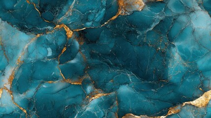 Sticker - Seamless marble texture in turquoise with gold veins, [Abstract Background Marble], [Vibrant and luxurious]