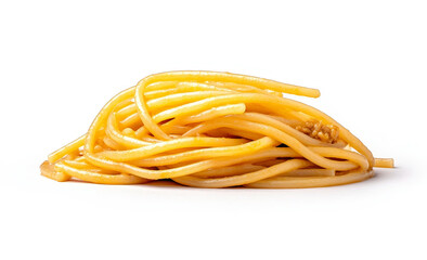 Poster - A close-up shot of a mound of cooked spaghetti, the golden strands glistening in the light.  This image captures the simplicity and deliciousness of this classic Italian dish, ready to be enjoyed with