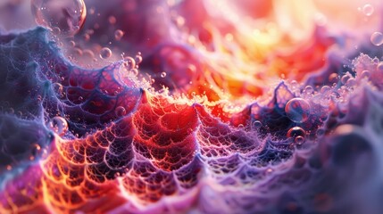 Poster - Abstract colorful patterns with bubbles and textures in vibrant shades of red and blue