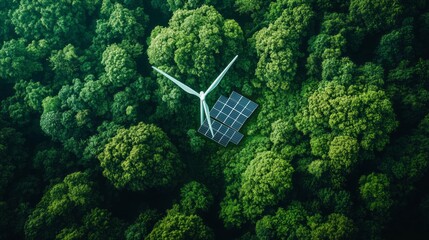 Poster - A wind turbine is in the middle of a forest