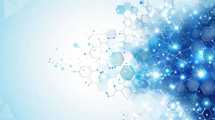 Poster - Abstract blue hexagons and connecting dots create a modern design on a white background
