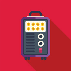 Poster - Portable welding machine casting a long shadow on red background, industrial tool concept
