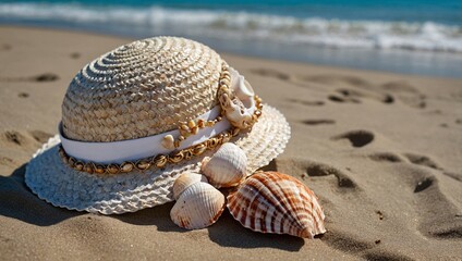 Coastal elegance with a seashell hat poster for beach-themed decor.