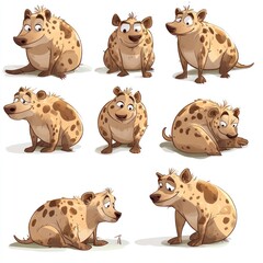 Canvas Print - A collection of animated hyena characters showcasing various expressions and poses.