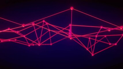 Poster - Neon pink geometric shapes and connecting lines animation on dark background