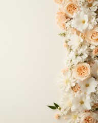 Poster - Elegant Floral Border with Roses, Lilies, and Daisies on Light Background, Perfect for Invitations, Stationery, and Art