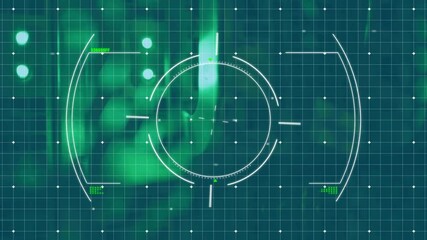 Poster - Targeting system animation on green grid background with circular interface elements