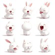 © Iswanto - A collection of cute, expressive cartoon rabbits showcasing various emotions.