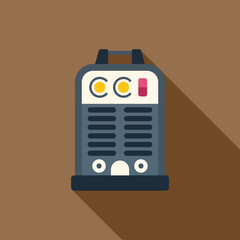 Poster - Portable welding machine casting a long shadow on brown background, in flat design