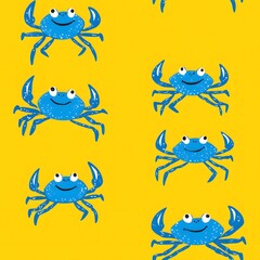 Wall Mural - pattern of blue crabs on a bright yellow background