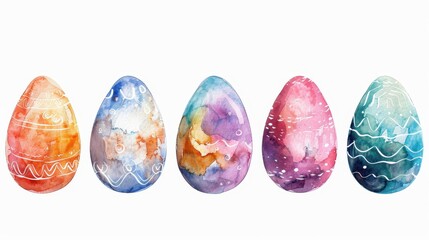 Wall Mural - Colorful watercolor Easter eggs on a white background for spring celebrations