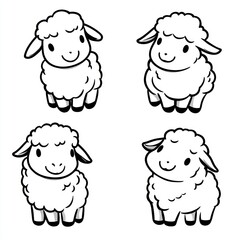 Poster - Four cute cartoon sheep illustrations in a playful arrangement.