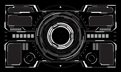Poster - HUD sci-fi interface screen view white circular geometric design virtual futuristic technology creative display on black vector