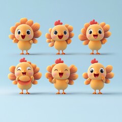 Canvas Print - A cute cartoon chicken character in various playful poses and expressions.