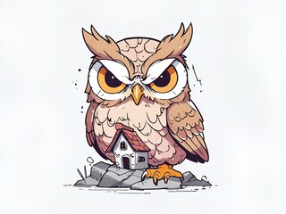 Poster - Angry Owl with House Illustration