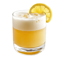 Wall Mural - Whiskey Sour Cocktail. Isolated on a Transparent Background. Cutout PNG.