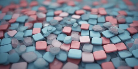 Banner with small pastel blue and pink colored tiles.