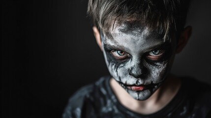 Wall Mural - Boy make up as evil for halloween party 