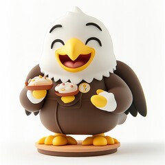 Sticker - A cheerful cartoon eagle character holding pastries, exuding joy and playfulness.